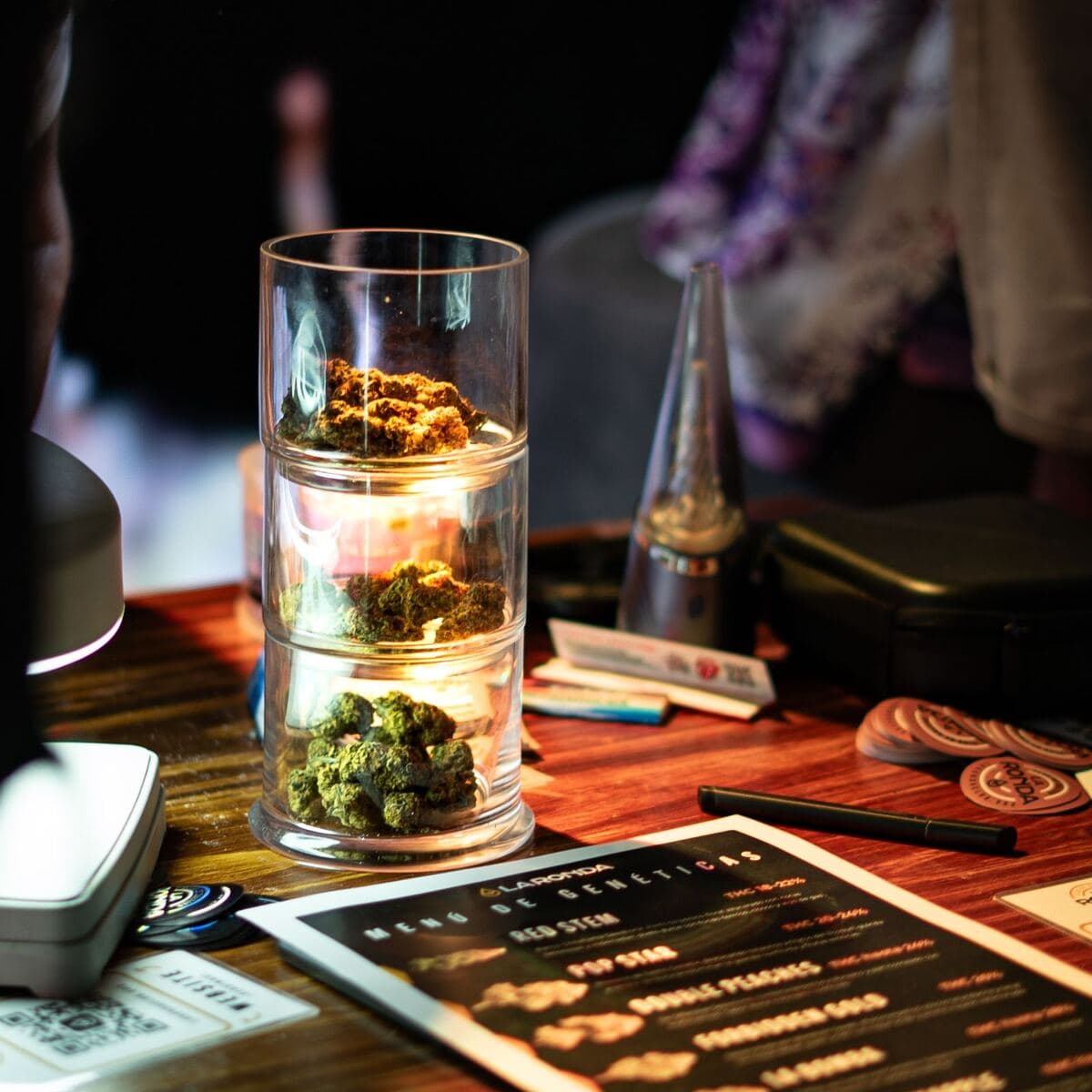 A product display on a dispensary counter, retail stock covered by cannabis business property insurance