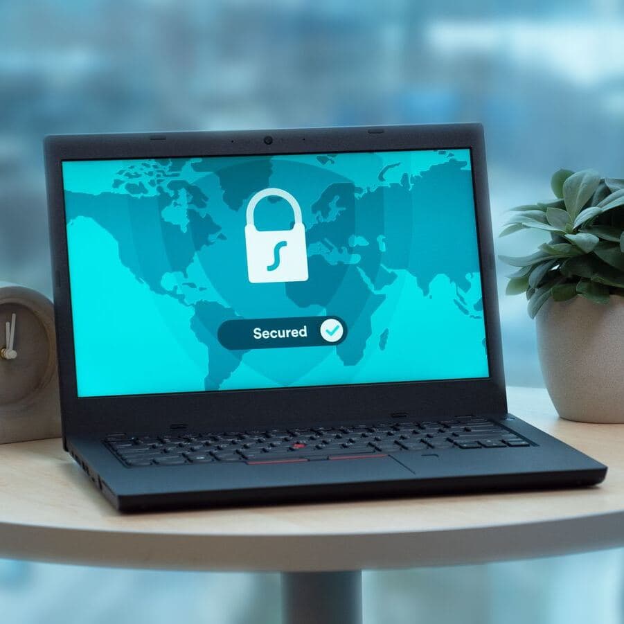 A laptop showing a secured connection