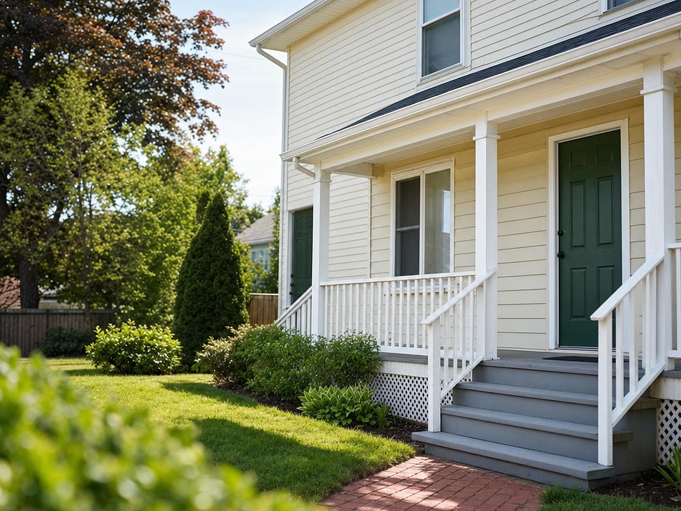 A two-story rental house with a front porch, a property a landlord policy insures